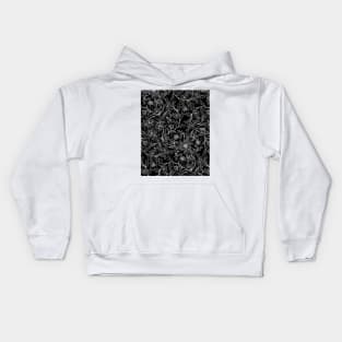 Floral tracery in black and white, elegant ornamental monochrome print Kids Hoodie